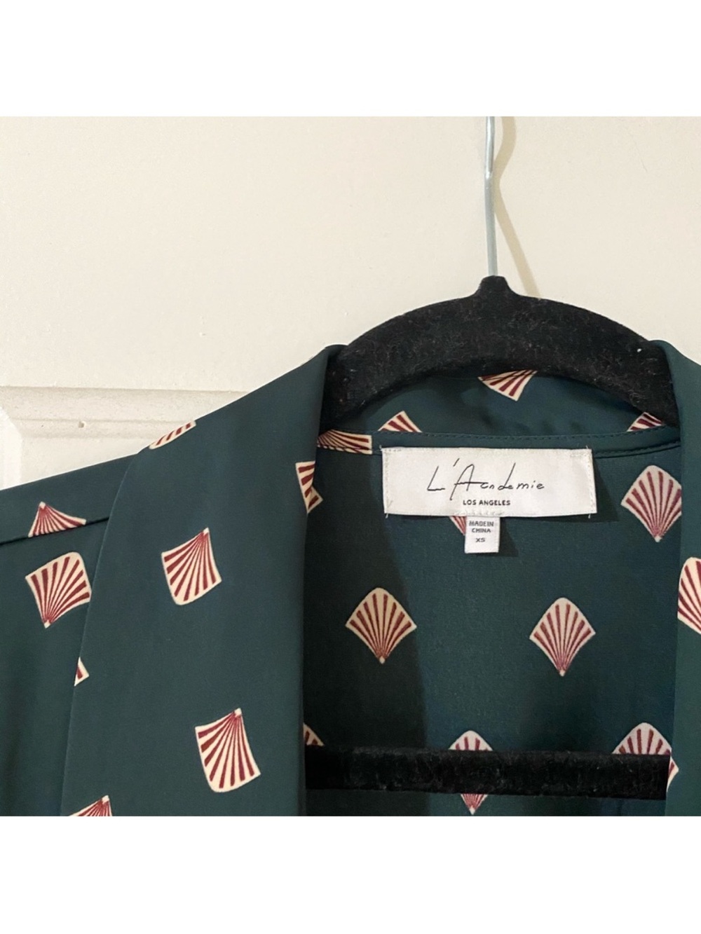 L'Academie Green Patterned Long Cardigan with Pink Accents - Picture 3 of 3